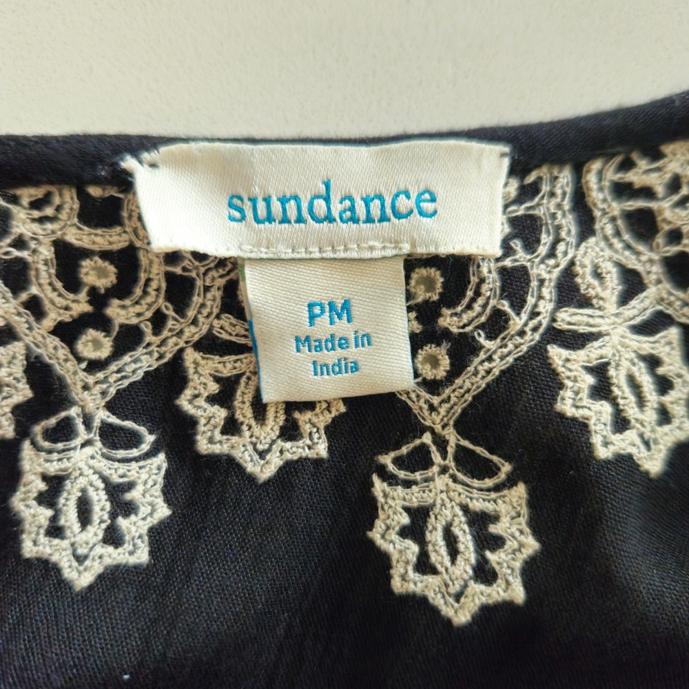 Sundance Palace Shift Dress Embroidered Eyelet Scallop Bell Boho Siz PM or Small - Picture 3 of 9